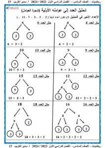 مذكرة الرياضيات للصف السادس الابتدائي الفصل الدراسي الاول