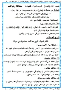 مذكرة تربية اسلامية للصف الخامس الابتدائي الترم الاول