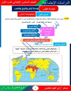 مذكرة دراسات للصف السادس الابتدائي الترم الأول