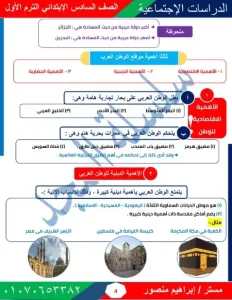 مذكرة دراسات للصف السادس الابتدائي ترم أول