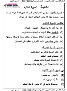 مذكرة تعبير للصف الخامس الابتدائي ترم اول