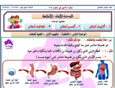 مذكرة علوم للصف السادس الابتدائي الترم الاول 2024 - 9